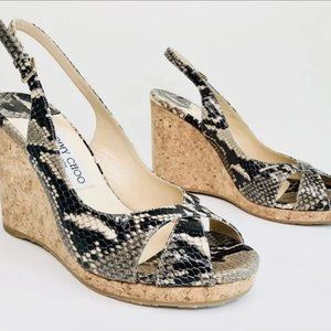 NEW Jimmy Choo Amely Snake Print Slingback Wedge